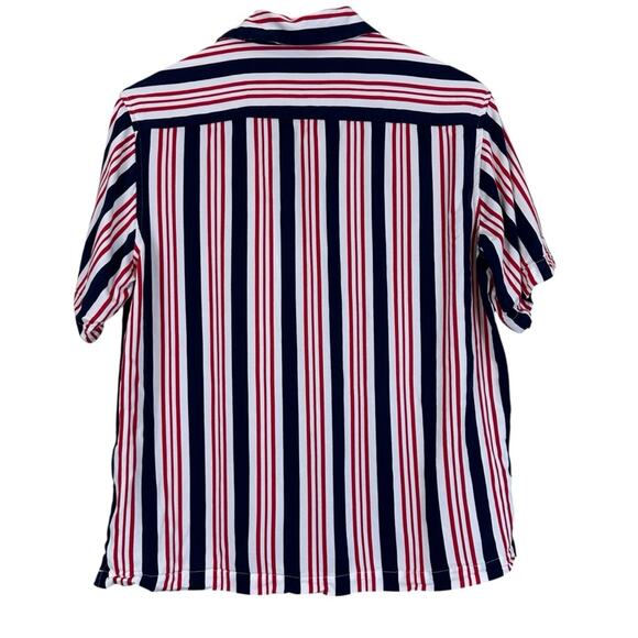 H&M Button Down Shirt Mens S Red White Blue Striped Relaxed Blokecore Retro 90s - Picture 3 of 5